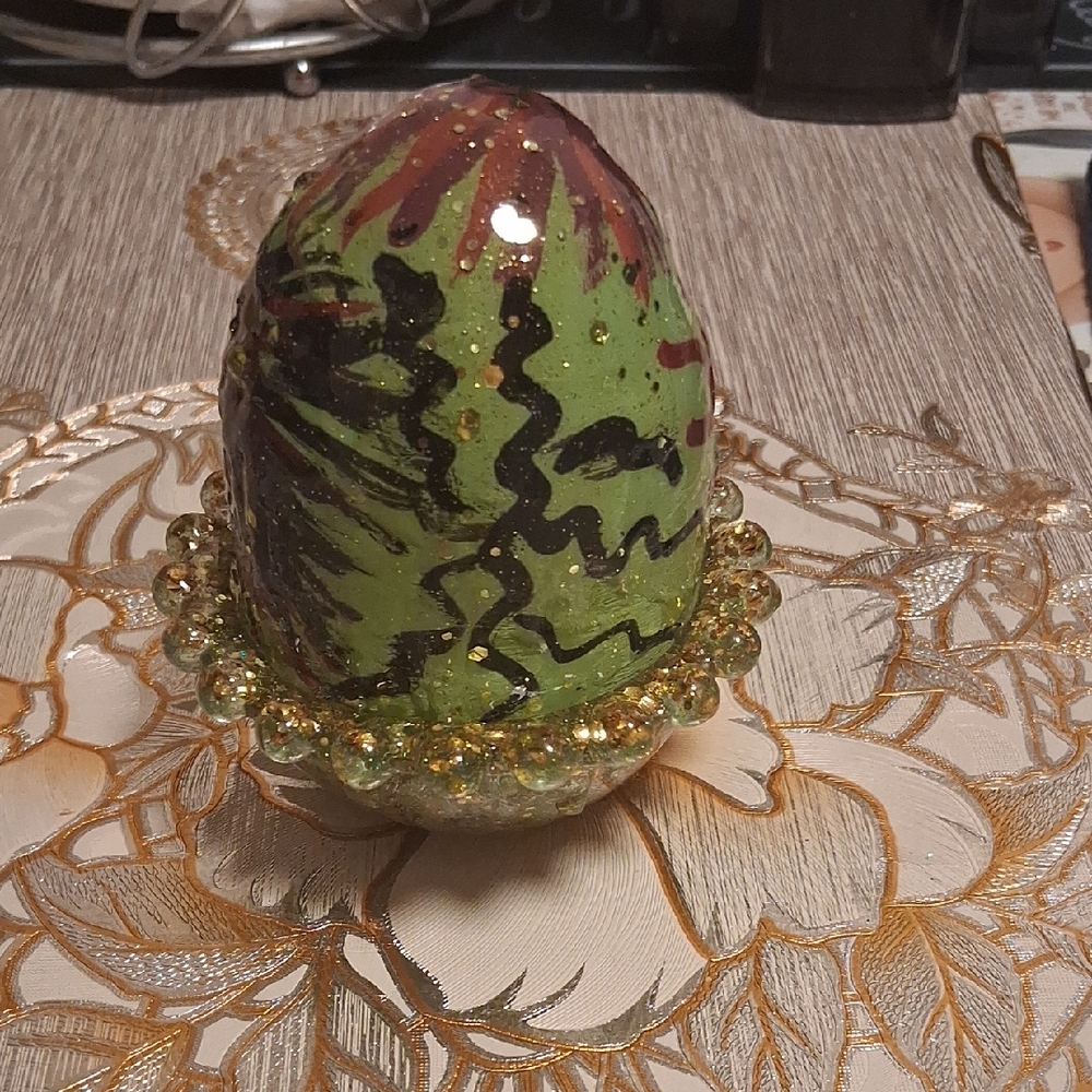 Artistic Green and Black Epoxy Resin Egg